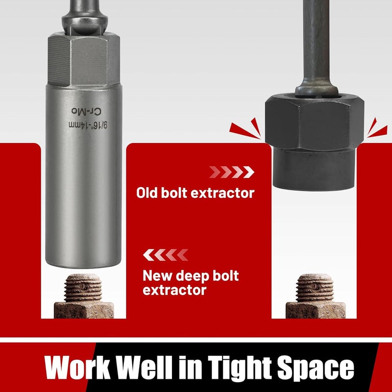 DUDDOO 11pcs Bolt Extractor Kit, Stripped Bolt Extractor Set, Deep Long Easy Out Set, Lug Nut Remover Socket Tool for Studs, Damaged, Frozen, Rusted, Rounded-Off Bolts, Nuts - Image 3